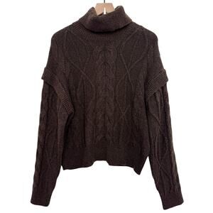 Elie Tahari Chocolate Heather Brown Cable Knit Turtleneck Sweater Size Large New